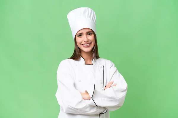 Giovane Chef Donna Caucasica Sfondo Isolato Con Braccia Incrociate Attesa — Foto Stock