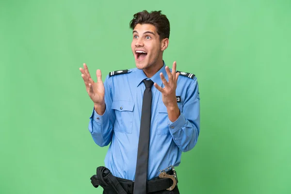 Giovane Poliziotto Sfondo Isolato Con Espressione Facciale Sorpresa — Foto Stock