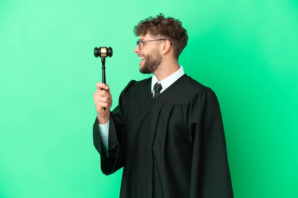 Bíró Elszigetelt Zöld Háttér Nevetés Oldalsó Helyzetben — Stock Fotó