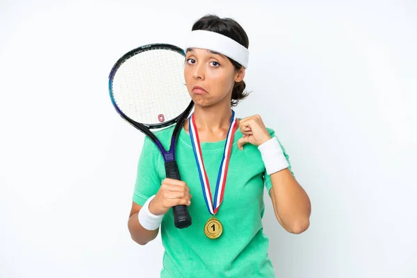 Young Tennis Player Woman Isolated White Background Proud Self Satisfied — Stock Photo, Image
