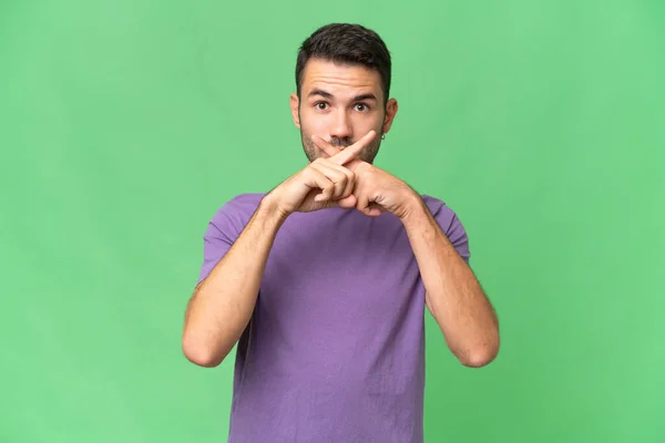 Young Handsome Caucasian Man Isolated Background Showing Sign Silence Gesture — Stock Photo, Image