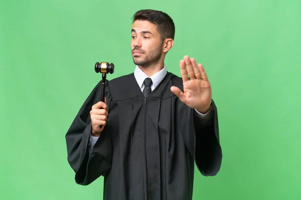Judge Caucasian Man Isolated Background Making Stop Gesture Disappointed — Stock Photo, Image