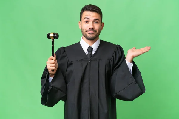 Judge Caucasian Man Isolated Background Having Doubts While Raising Hands — Stock Photo, Image
