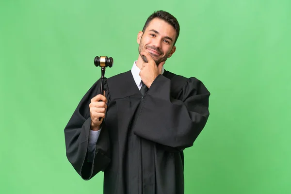 Judge Caucasian Man Isolated Background Happy Smiling — Stock Photo, Image
