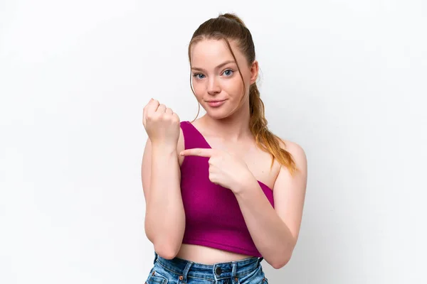 Young Caucasian Girl Isolated White Background Making Gesture Being Late — Foto de Stock