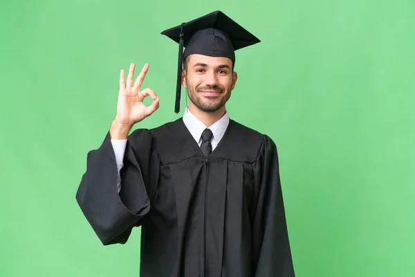 Young University Graduate Man Isolated Background Showing Sign Fingers — Stock Photo, Image