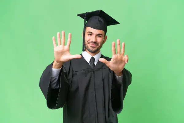 Young University Graduate Man Isolated Background Counting Nine Fingers — Stock Photo, Image