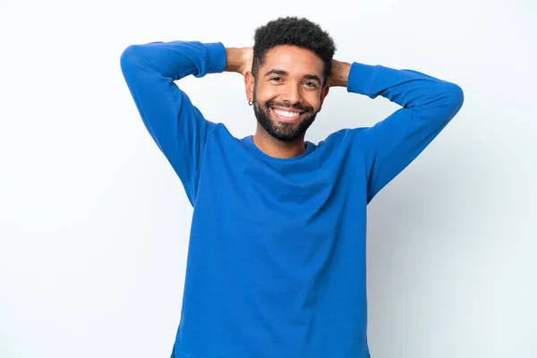 Jonge Braziliaanse Man Geïsoleerd Witte Achtergrond Lachen — Stockfoto