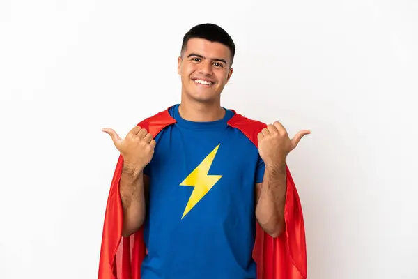 Super Hero Isolated White Background Thumbs Gesture Smiling — Stock Photo, Image