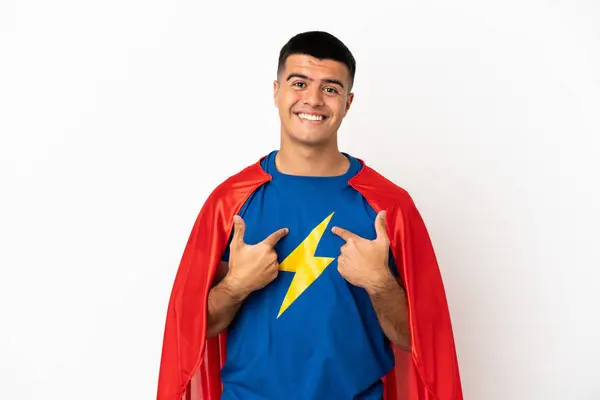 Super Hero Isolated White Background Surprise Facial Expression — Stock Photo, Image