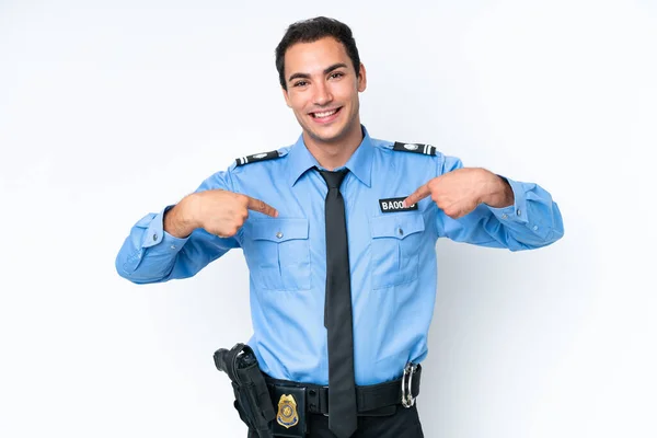 Young Police Caucasian Man Isolated White Background Proud Self Satisfied — Foto Stock