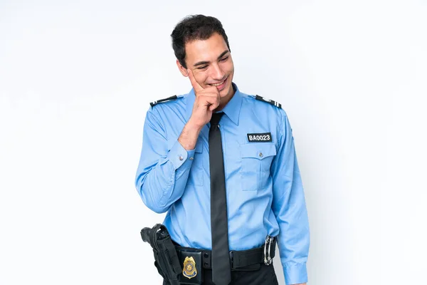 Молодий Поліцейський Білий Чоловік Ізольований Білому Тлі Дивлячись Бік — стокове фото