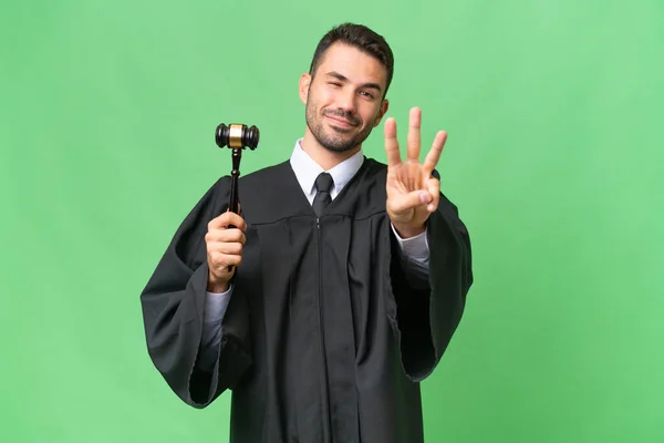 Judge Caucasian Man Isolated Background Happy Counting Three Fingers — Stock Photo, Image