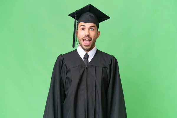 Young University Graduate Man Isolated Background Surprise Facial Expression — Stock Photo, Image
