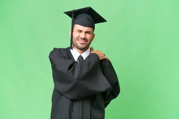 Young University Graduate Man Isolated Background Suffering Pain Shoulder Having — Stock Photo, Image