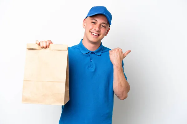 Young Brazilian Man Taking Bag Takeaway Food Isolated White Background — Photo