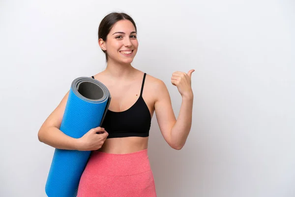 Young Sport Girl Going Yoga Classes While Holding Mat Isolated — Stock Photo, Image