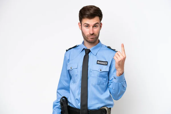 Young Police Caucasian Man Isolated White Background Pointing Index Finger — 스톡 사진