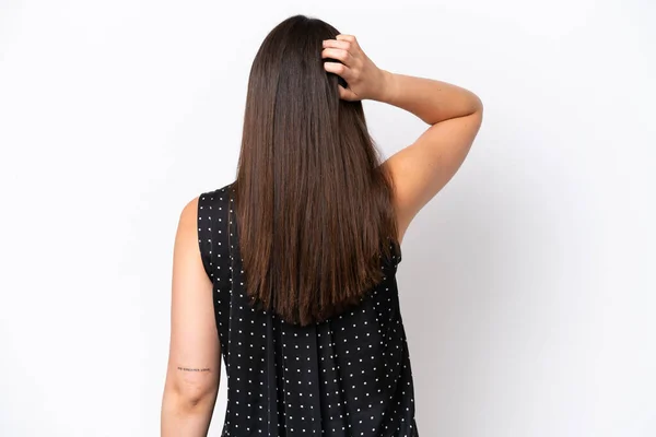 Young Brazilian Woman Isolated White Background Back Position Thinking — Stock Photo, Image