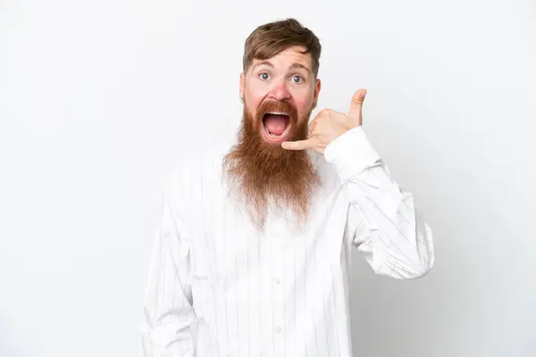 Hombre Pelirrojo Con Barba Larga Aislado Sobre Fondo Blanco Haciendo —  Fotos de Stock