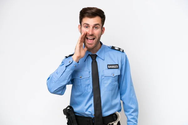 Young Police Caucasian Man Isolated White Background Surprise Shocked Facial —  Fotos de Stock