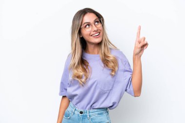 Young Uruguayan woman isolated on white background pointing up a great idea