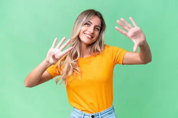 stock image Young Uruguayan woman over isolated background counting nine with fingers