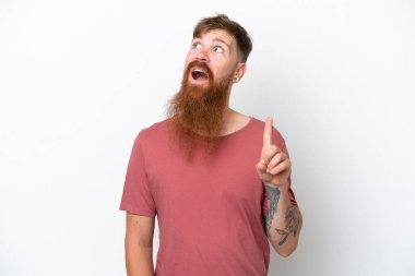 Kızıl saçlı, uzun sakallı adam beyaz arka planda izole edilmiş.