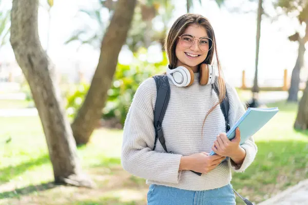 Young Pretty Caucasian Woman Holding Notebook — Stock Photo, Image