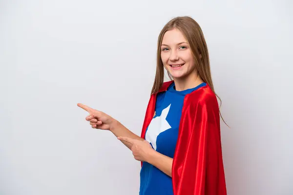 Beyaz Arka Planda Izole Edilmiş Süper Kahraman Rus Kadın Şaşırmış — Stok fotoğraf