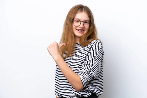 Adolescente Rusa Chica Aislado Blanco Fondo Orgulloso Auto Satisfecho —  Fotos de Stock