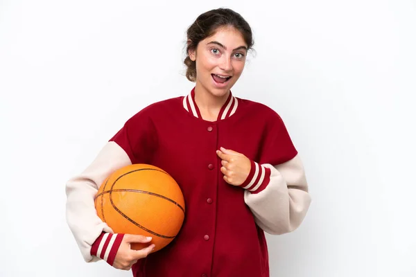 Young Basketball Player Woman Isolated White Background Surprise Facial Expression —  Fotos de Stock