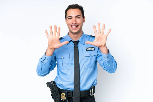 Young Police Caucasian Man Isolated White Background Counting Ten Fingers — ストック写真