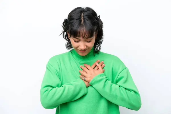 Молодая Аргентинская Женщина Изолирована Белом Фоне Болью Сердце — стоковое фото