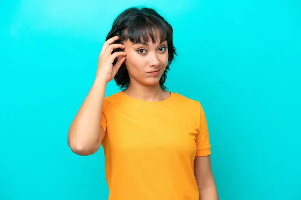 Young Argentinian Woman Isolated Blue Background Expression Frustration Understanding — Stock Photo, Image