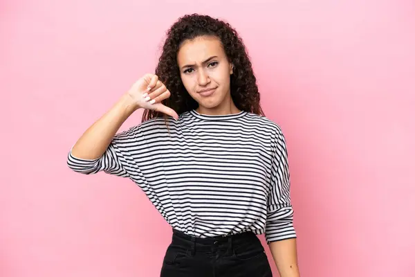 Young Hispanic Woman Isolated Pink Background Showing Thumb Negative Expression — Stock Photo, Image