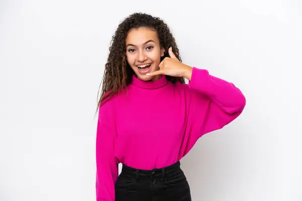 Young Arab Woman Isolated White Background Making Phone Gesture Call — Stock Photo, Image