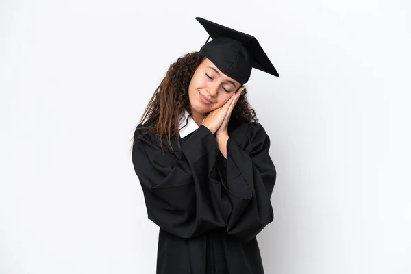 Young University Graduate Arab Woman Isolated White Background Making Sleep — Stock Photo, Image