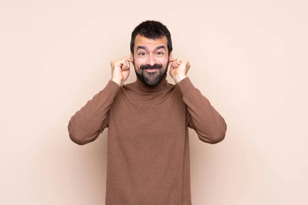 Man Isolated Background Frustrated Covering Ears — Stock Photo, Image