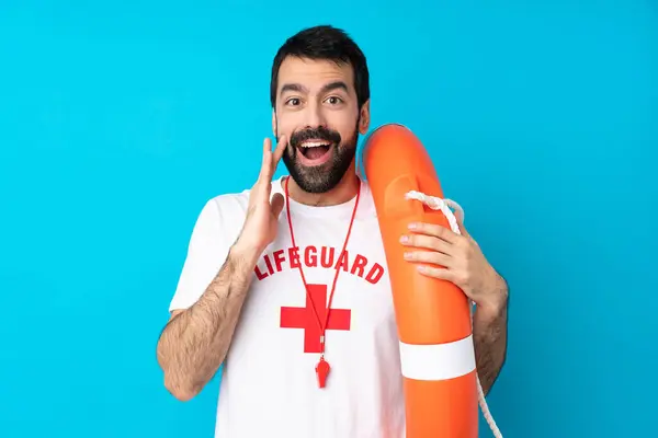 Lifeguard Man Isolated Blue Background Surprise Shocked Facial Expression — Stock Photo, Image