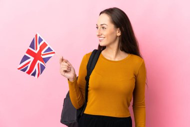 Birleşik Krallık bayrağı taşıyan genç İspanyol kadın.