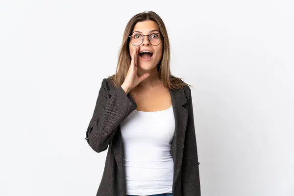 Business Slovak Woman Isolated White Background Surprise Shocked Facial Expression — Stock Photo, Image