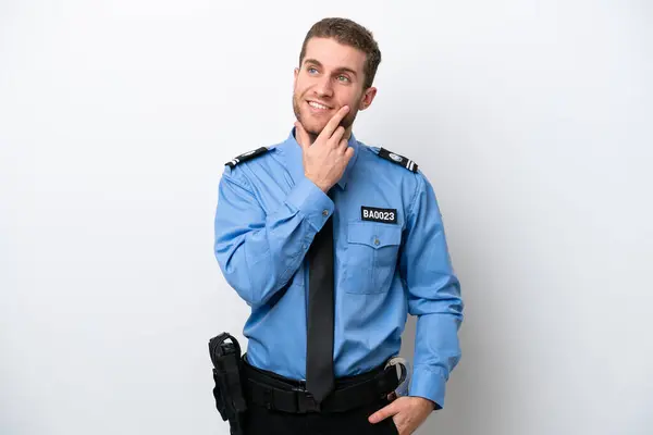 Young Police Caucasian Man Isolated White Background Thinking Idea While —  Fotos de Stock