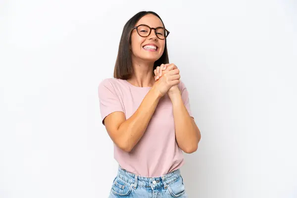 Young Caucasian Woman Isolated White Background Laughing — Stock Photo, Image