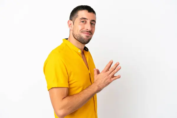Young Handsome Caucasian Man Isolated White Background Scheming Something — Stock Photo, Image