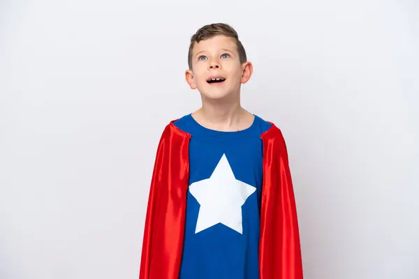 Super Hero Little Boy Isolated White Background Laughing — Stock Photo, Image