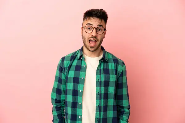 Young Caucasian Man Isolated Pink Background Surprise Facial Expression Stock Image