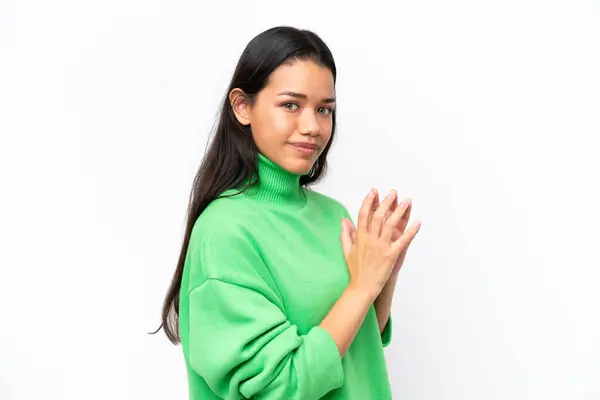 Young Colombian Woman Isolated White Background Scheming Something — Stock Photo, Image