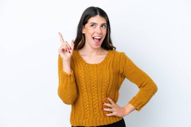 Young Italian woman isolated on white background thinking an idea pointing the finger up