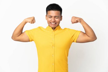 Young Ecuadorian man isolated on white background doing strong gesture